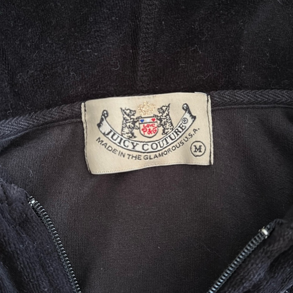 Juicy Couture Black Velour Zip-Up, Size M - Picture 3 of 4